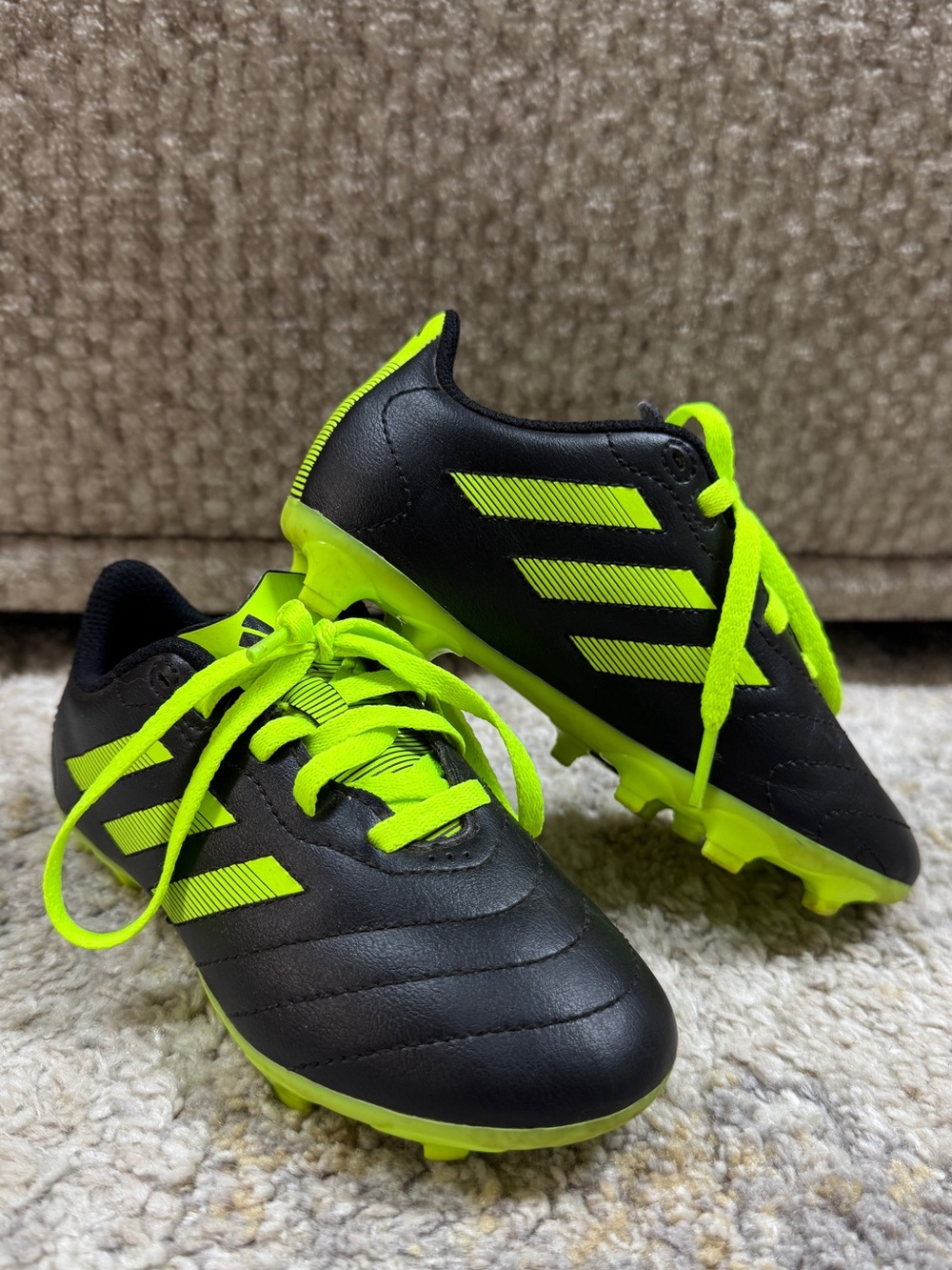 Adidas Cleats Youth Kids Size 12K Black & Neon Yellow 3 Stripe